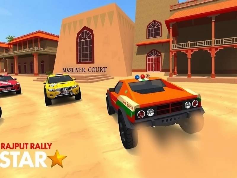 Rajput Rally Star game screenshot showing a rally car racing through Indian villages